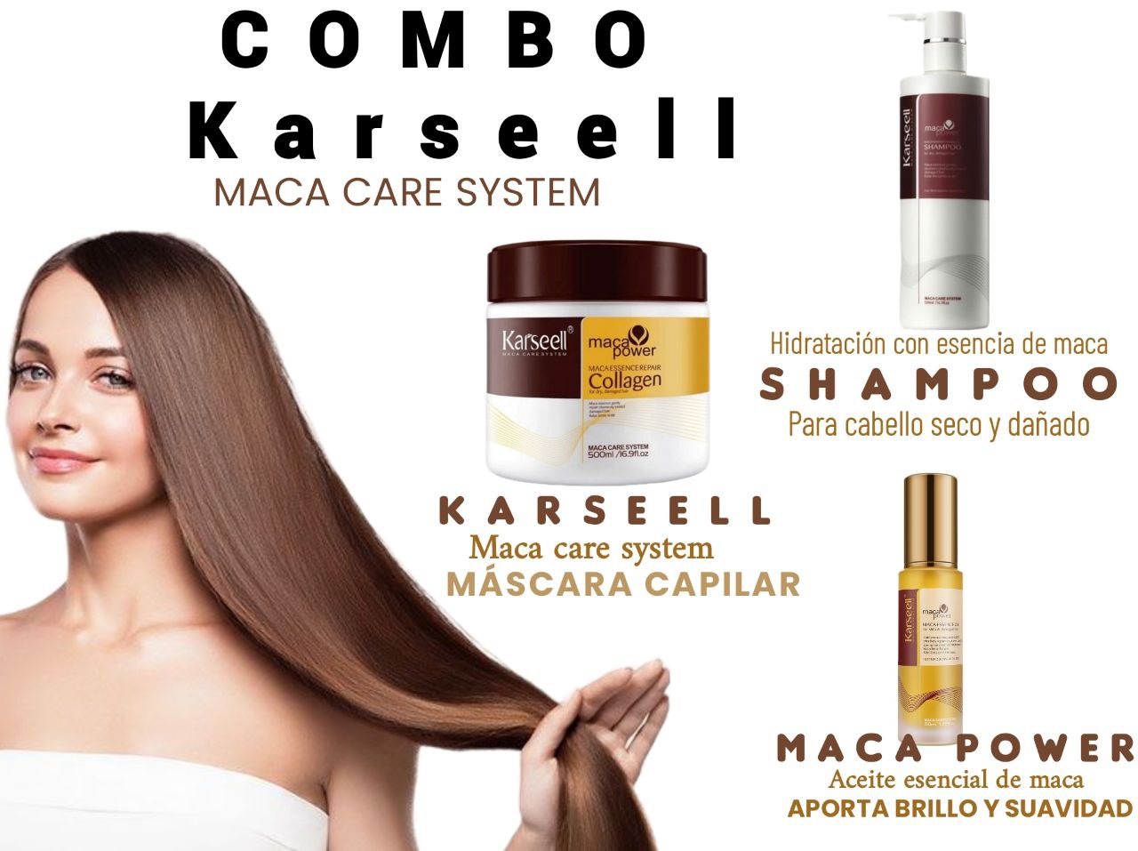 COMBO KARSEELL - 3 PRODUCTOS (Shampoo + Crema Capilar + Aceite de Argan) ORIGINAL